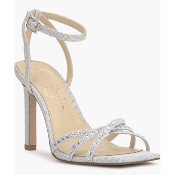 JESSICA SIMPSON Leonah Ankle Strap Sandal Silver Prom Party Size 9 $89 - Picture 1 of 15